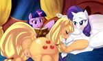  applejack_(mlp) bed blush cunnilingus cutie_mark equine eyes_closed female feral freedomthai friendship_is_magic fur horn horse lesbian licking mammal my_little_pony oral oral_sex orange_fur pony pussy pussy_juice rarity_(mlp) sex tongue tongue_out twilight_sparkle_(mlp) unicorn vaginal white_fur 