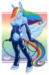  anthro anthrofied areola bdsm big_breasts blue_feathers blue_fur breasts clothing cutie_mark domination equine erect_nipples feathered_wings feathers female female_domination friendship_is_magic fur hair hooves mammal multicolored_hair multicolored_tail my_little_pony nipples notorious84 pegasus pussy rainbow_dash_(mlp) rainbow_hair rainbow_tail smile solo standing tight_clothing whip wings 