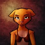  abstract_background bodypaint breasts brown_fur cute feline female fur katia_managan khajiit looking_at_viewer mammal nude paint pink_nose prequel small_breasts solo the_elder_scrolls the_elder_scrolls_iv:_oblivion tjk video_games white_eyes yellow_fur 