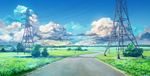  cloud day everlasting_summer field grass highres horizon no_humans original power_lines road rural scenery shadow sky summer telephone_pole transmission_tower tree 