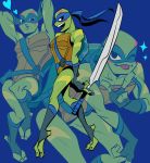  &lt;3 black_eyes c2ndy2c1d green_skin kissing leonardo_(tmnt) mask melee_weapon one_eye_closed red-eared_slider reptile rise_of_the_teenage_mutant_ninja_turtles scalie shell sparkle sword teenage_mutant_ninja_turtles turtle weapon wink 