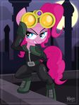  bodysuit boots building city clothing cloud clouds equine eyewear female feral friendship_is_magic fur goggles hair horse killryde mammal moon my_little_pony night outside pink_fur pink_hair pinkie_pie_(mlp) pony roof skinsuit sky smile solo standing teeth zipper 