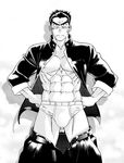  1boy bara black_and_white blush comic greyscale looking_up male male_focus manga masanori monochrome school_uniform solo sweat underwear 