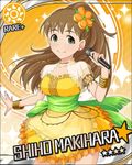  artist_request bracelet brown_hair card_(medium) character_name flower green_eyes idolmaster idolmaster_cinderella_girls jewelry makihara_shiho microphone necklace official_art smile solo sun_(symbol) 