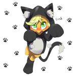 animal_ears applejack_(mlp) blonde_hair blush bottomless cat_ears cat_tail clothing equine fangs feline female feral freckles friendship_is_magic fur green_eyes hair hoodie horse looking_at_viewer mammal my_little_pony open_mouth orange_fur pawprint paws pony shirt solo standing teeth text tongue 