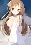  1girl asuna_(sao) blush breast_hold highres nipples nude ruriruno solo sword_art_online towel 