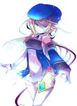  bad_id bad_pixiv_id beret blazblue blonde_hair blue_eyes detached_sleeves gloves hat kuro_yuzu long_hair necktie noel_vermillion solo thighhighs transformation transforming_clothes uniform white_legwear 