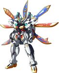  glowing glowing_eyes gouken_gundam gundam gundam_double_x highres mecha n.jehuty no_humans sd_gundam sd_sengokuden simple_background solo sword weapon white_background 