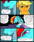  applejack_(mlp) blonde_hair blue_fur comic crying dialog duo english_text equine eyes female feral freckles friendship_is_magic fur green_eyes hair horse inside mammal metal_(artist) multi-colored_hair my_little_pony orange_fur pegasus pony purple_eyes rainbow_dash_(mlp) rainbow_hair sitting tears text wings 