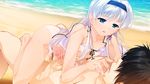  2boys aftersex aogiri_penta beach bikini blush crossdressing cum cum_on_body cum_on_torso cum_on_upper_body cumdrip frottage fujikiri_nao josou_kaikyou lotion male_focus multiple_boys nipple_rub nipples ocean outdoors penis swimsuit trap white_hair yaoi 