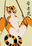  bound breasts chinese_text feline female kung_fu_panda looking_at_viewer mammal master_tigress matimus91 pussy rope solo text tiger unknown_artist 