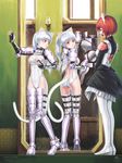  absurdres animal_ears armor ass breasts cat_ears cat_tail character_request cleavage darkmuleth extra_ears fantasy_earth_zero fingerless_gloves gloves highres long_hair maid medium_breasts mirror multiple_girls ponytail red_eyes red_hair reflection short_hair silver_hair tail thighhighs wings 