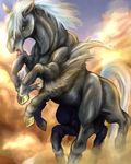  black_fur equine feral fur hair hooves horse male mammal multi_limb multiple_legs nabesiki norse_mythology sleipnir solo white_hair 