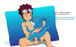  anal_penetration anus balls blue_skin body_markings brown_eyes butt claws cum cum_in_ass cum_inside cum_on_penis cum_while_penetrated davis davis_motomiya digimon digiphilia dinosaur eyewear gay goggles human male mammal markings meteorsmash motomiya nude penetration red_eyes riding scalie text veemon 