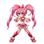  animated animated_gif blue_eyes bow cure_melody fighting_stance grin houjou_hibiki long_hair lowres magical_girl midriff navel pink_bow pink_hair pixel_art precure smile solo suite_precure takoyaki_neko-san thighhighs transparent_background twintails zettai_ryouiki 