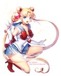  artist_name back_bow bishoujo_senshi_sailor_moon blonde_hair blue_eyes blue_sailor_collar blue_skirt boots bow brooch choker collarbone covered_navel cutie_moon_rod double_bun earrings elbow_gloves full_body gloves hair_ornament hairpin heart hobak holding holding_wand jewelry knee_boots long_hair magical_girl one_knee red_bow red_choker ribbon sailor_collar sailor_moon sailor_senshi_uniform skirt smile solo star tiara tsukino_usagi twintails very_long_hair wand watermark web_address white_background white_gloves 