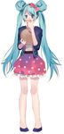  blue_eyes blue_hair bow crumbs dress eating hair_bow hatsune_miku jacket long_hair skirt solo tongue tsukioka_tsukiho twintails vocaloid 