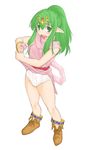  anklet bangle blush boots bracelet chiki fang fire_emblem fire_emblem:_monshou_no_nazo green_eyes green_hair jewelry kasuga_yukihito long_hair mamkute panties pointy_ears ponytail scarf solo underwear wet wet_clothes wringing_clothes 