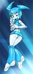  blue_eyes blue_hair blue_panties blush breasts female hair jenny_wakeman looking_back machine maniacpaint mechanical my_life_as_a_teenage_robot nickelodeon open_mouth panties robot solo underwear 