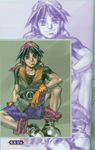  bandana chrono_cross gloves male_focus purple_eyes serge shorts sitting sketch smile solo zoom_layer 