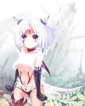  bad_id bad_pixiv_id choker elbow_gloves gloves horns monster_girl observerz original panties purple_eyes short_hair solo tail tattoo topless underwear white_hair 