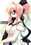  absurdres black_eyes copyright_request glasses highres kagome_(traumatize) long_hair pink_hair ponytail solo 