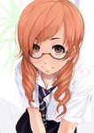  braid brown_eyes close-up drill_hair glasses hair_over_shoulder leaning_forward long_hair necktie orange_hair original red_hair school_uniform smile solo tsuka_(blind_side) twin_braids 