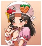  bad_id bad_pixiv_id brown_eyes brown_hair carrot chocolate_banana cooking_idol_ai!_mai!_main! food food_themed_clothes fruit hiiragi_mine hun sexually_suggestive solo vegetable 