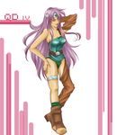  asymmetrical_clothes blue_leotard boots circlet cosplay detached_sleeves dragon_quest dragon_quest_iv hatori_naruyoshi heroine_(dq4) heroine_(dq4)_(cosplay) leotard long_hair manya purple_eyes purple_hair single_thighhigh solo thighhighs 