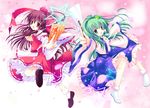  brown_hair detached_sleeves frog green_hair hakurei_reimu kochiya_sanae multiple_girls ribbon shirogane_hina snake touhou 