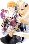  1girl 7th_dragon 7th_dragon_(series) alusha_(7th_dragon) ares_(7th_dragon) battle blonde_hair eye_contact gauntlets gif365 holding holding_sword holding_weapon knight_(7th_dragon) looking_at_another princess_(7th_dragon) purple_hair shield short_hair shoulder_pads simple_background sword weapon white_background 