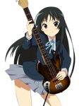  akiyama_mio bangs bass_guitar black_hair blunt_bangs instrument k-on! long_hair rutarou school_uniform solo transparent_background 