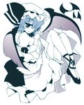  bat_wings blue hat monochrome motomiya_mitsuki remilia_scarlet short_hair solo touhou wings 