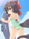  animal_ears ass black_hair child kannagi_cocoa one-piece_swimsuit original red_eyes solo swimsuit tail toba_hiyoko 