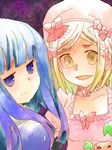  bad_id bad_pixiv_id blonde_hair blue_eyes blue_hair dress frederica_bernkastel hat imai_taki lambdadelta long_hair multiple_girls orange_eyes pink_dress pink_hat ribbon short_hair smile umineko_no_naku_koro_ni 