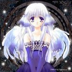  dress fujimiya hair_ribbon long_hair lowres purple_eyes ribbon smile violet_eyes white_hair 