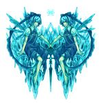  bad_id bad_pixiv_id blue_eyes blue_hair cirno highres ice multiple_girls sword symmetry te_okure touhou weapon wings 