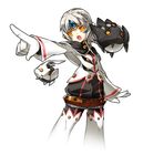  another_code_(elsword) black_capelet capelet elsword eve_(elsword) gloves moby_(elsword) objection official_art pointing remy_(elsword) ress short_hair silver_hair solo white_background white_hair yellow_eyes 