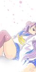  ass blue_hair hair_ribbon hiiragi_kagami izumi_konata long_hair lucky_star multiple_girls okera panties pleated_skirt purple_eyes purple_hair ribbon ryouou_school_uniform school_uniform serafuku skirt striped striped_panties thighhighs twintails underwear yellow_neckwear 