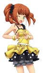  bare_shoulders brown_hair green_eyes heart heart_hands idolmaster idolmaster_(classic) idolmaster_live_for_you! live_for_venus one_eye_closed open_mouth short_hair skirt solo takatsuki_yayoi takayaki twintails 