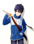  black_hair blue_eyes hand_in_pocket hiraga_saito male_focus over_shoulder solo sugino_souichi sword weapon weapon_over_shoulder zero_no_tsukaima 