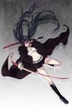  black_hair boots kagerou_(shadowmage) long_hair original red_eyes short_shorts shorts solo sword twintails very_long_hair weapon 
