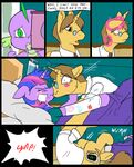  bandage blanket blush brown_eyes brown_fur brown_hair camera cast comic cutie_mark dialog doctor doctor_stable_(mlp) dragon english_text equine eyes_closed eyewear female feral friendship_is_magic fur glasses hair horn horse inside iv kissing magic male mammal mane medical metal_(artist) multi-colored_hair my_little_pony pillow pony purple_body purple_eyes purple_fur purple_hair speech_bubbles spike_(mlp) straight text twilight_sparkle_(mlp) two_tone_hair unicorn 