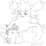  bigger_version_at_the_source bunearyk chubby confused dialog eyes_closed headband hug legendary_pok&#233;mon mammal nintendo overweight pikachu pok&#233;mon pok&eacute;mon rodent shaymin sketch smile text video_games 