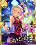  ^_^ artist_request blonde_hair bracelet card_(medium) character_name closed_eyes disco_ball drink idolmaster idolmaster_cinderella_girls jewelry official_art pixie_cut rave_party senzaki_ema short_hair skirt smile solo sun_(symbol) thumb_ring very_short_hair 