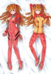  barefoot blue_eyes bodypaint breasts dakimakura long_hair looking_at_viewer lying medium_breasts navel neon_genesis_evangelion nipples nude on_back open_mouth orange_hair painted_clothes plugsuit puffy_nipples pussy raplus rebuild_of_evangelion smile souryuu_asuka_langley test_plugsuit 