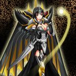  1girl anthropomorphic armor black_hair breasts cleavage duel duel_monster female gloves highres monsters number_c39_utopia_ray personification protect823 red_eyes smile solo star stars sword thighhighs weapon yu-gi-oh! 