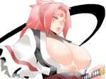  1girl amputee arc_system_works baiken breasts guilty_gear katana large_breasts no_bra pink_hair ryu3224 solo sword weapon 
