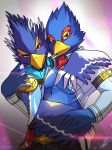 2018 anthro avian beak bird breath_of_the_wild clothed clothing duo falco_lombardi feathers green_eyes hug looking_at_viewer male nintendo pecs revali rito scarf smile star_fox the_legend_of_zelda video_games winged_arms wings zeitzbach 