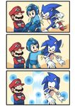  blue_eyes brown_hair comic death facial_hair furry gameplay_mechanics gloves grin hat helmet highres mario mario_(series) multiple_boys mustache one_eye_closed patting rockman rockman_(character) silent_comic smile sonic sonic_the_hedgehog super_mario_bros. super_smash_bros. 